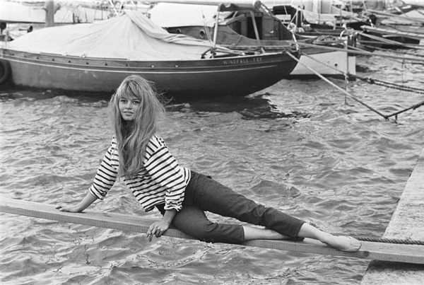 Brigitte Bardot in a striped shirt
