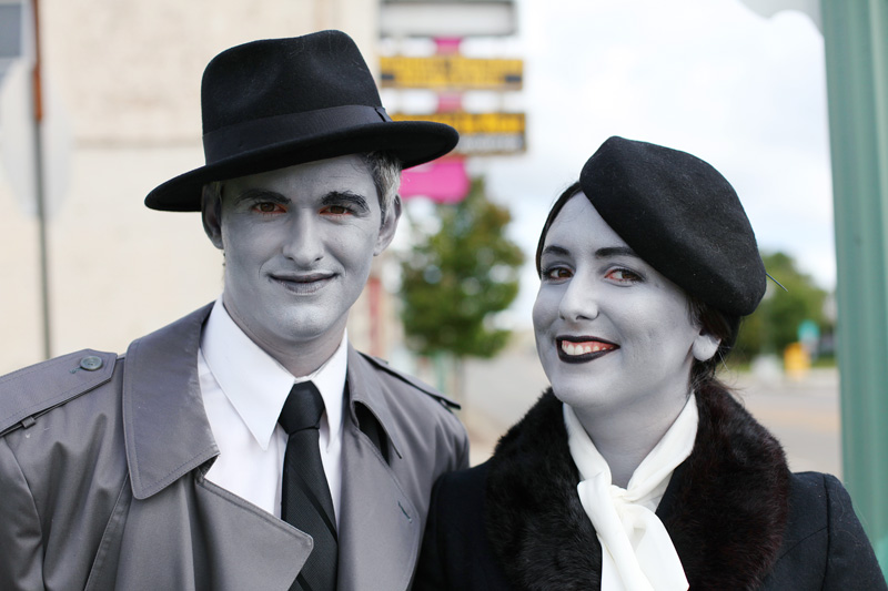 grayscale film noir costumes