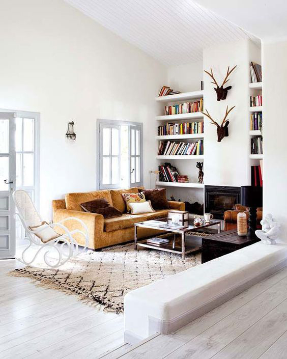 white living room earthy accents