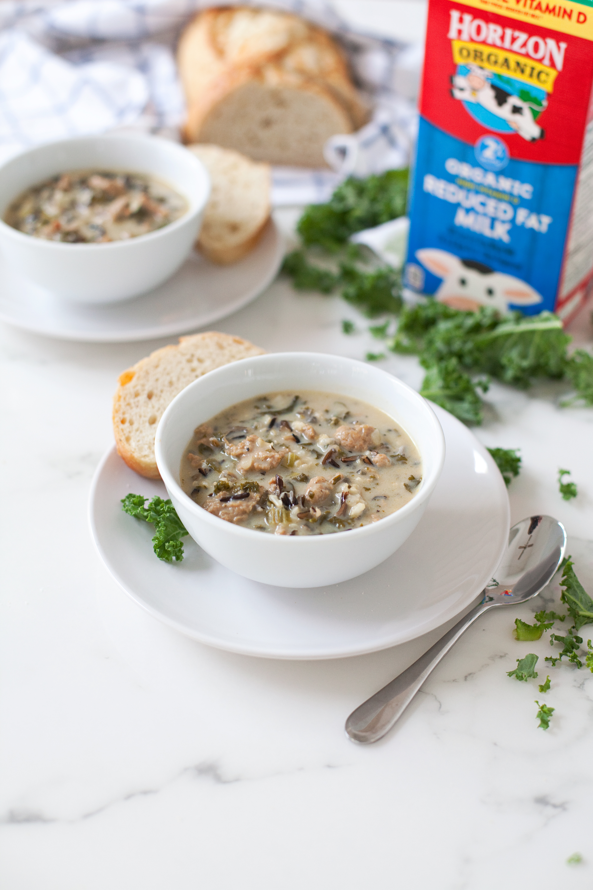 creamy sausage, kale, and wild rice soup